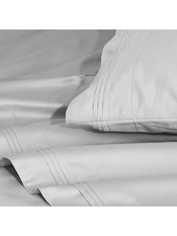 Egyptian Cotton 4 Piece Sheet Set, Luxury 1500 Thread Count, Modern Design, Sustainable Sheets, Ultra-Soft Basics, Solid, Deep Pocket Fitted Sheet, Flat Sheet, Pillowcases, King, Platinum