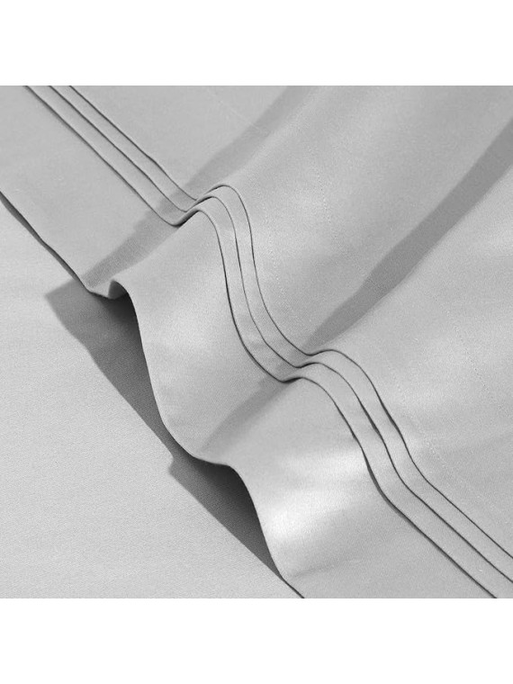 Egyptian Cotton 4 Piece Sheet Set, Luxury 1500 Thread Count, Modern Design, Sustainable Sheets, Ultra-Soft Basics, Solid, Deep Pocket Fitted Sheet, Flat Sheet, Pillowcases, King, Platinum