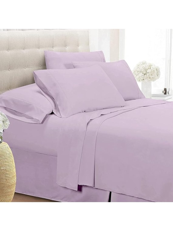 5 Piece Bedding Sheets Set 100% Long Staple Combed Cotton Sheets Full XL Size 800 Thread Count Ultra-Soft - Fit Upto 18'' Deep Pocket Sateen Weave Sheet Set with Pillowcases(Lavender)