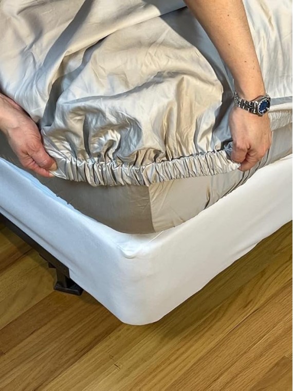 Bedding Patented Oversized Semi-Fitted Top Sheet Set 100% Certified Giza Egyptian Cotton Extra Long Staple Cotton ELS 500 TC Sateen Weave