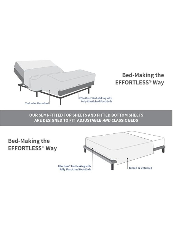 Bedding Patented Oversized Semi-Fitted Top Sheet Set 100% Certified Giza Egyptian Cotton Extra Long Staple Cotton ELS 500 TC Sateen Weave