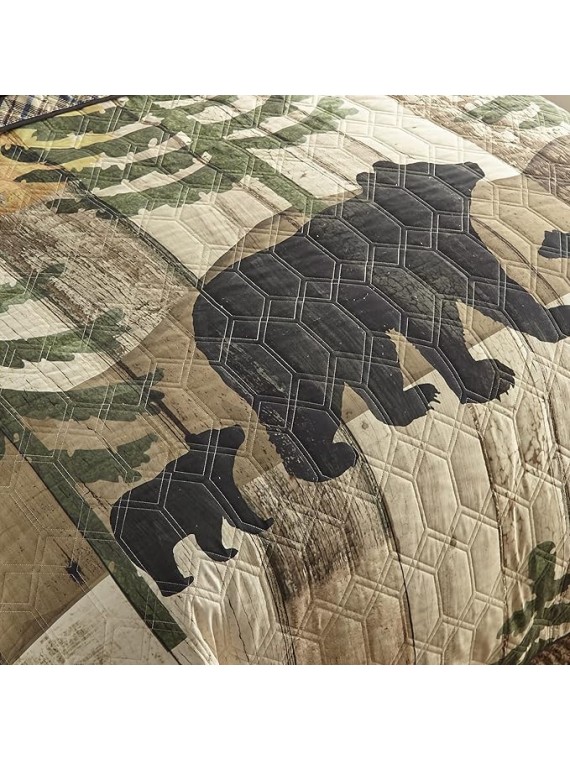 King Bedding Set - 3 Piece - Painted Bear Lodge Quilt Set with King Quilt and Two King Pillow Shams - Machine Washable