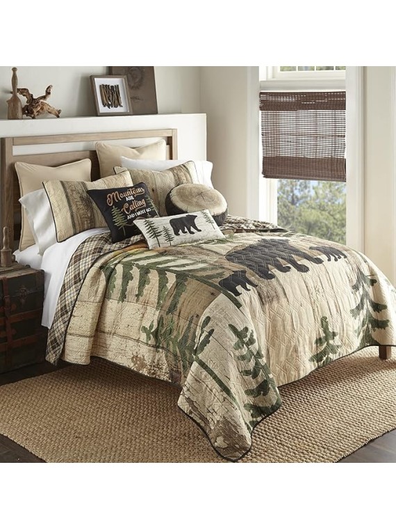 King Bedding Set - 3 Piece - Painted Bear Lodge Quilt Set with King Quilt and Two King Pillow Shams - Machine Washable