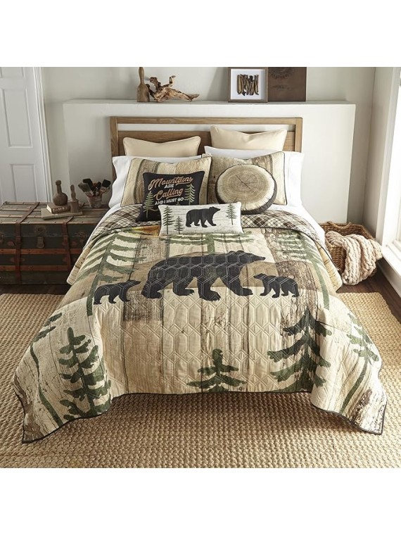 King Bedding Set - 3 Piece - Painted Bear Lodge Quilt Set with King Quilt and Two King Pillow Shams - Machine Washable