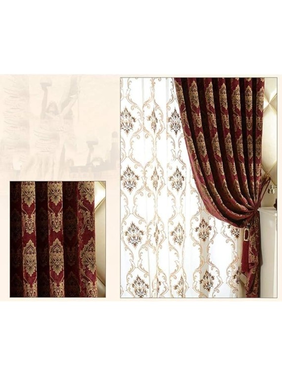 Household Goods Floral Jacquard Design Eyelet Curtains (Pair) -Home Decor Thermal Insulated Window Blackout Curtains, Opaque Curtains,200X230cm