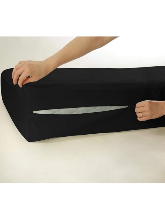 Zipper Fitted Sheet - 4 Piece Sheet Set Olympic Queen Size 18" Deep Pocket, 1000 Thread Count 100% Egyptian Cotton Sateen Weave, Black
