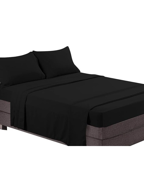 Zipper Fitted Sheet - 4 Piece Sheet Set Olympic Queen Size 18" Deep Pocket, 1000 Thread Count 100% Egyptian Cotton Sateen Weave, Black