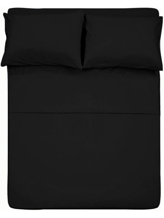 Zipper Fitted Sheet - 4 Piece Sheet Set Olympic Queen Size 18" Deep Pocket, 1000 Thread Count 100% Egyptian Cotton Sateen Weave, Black