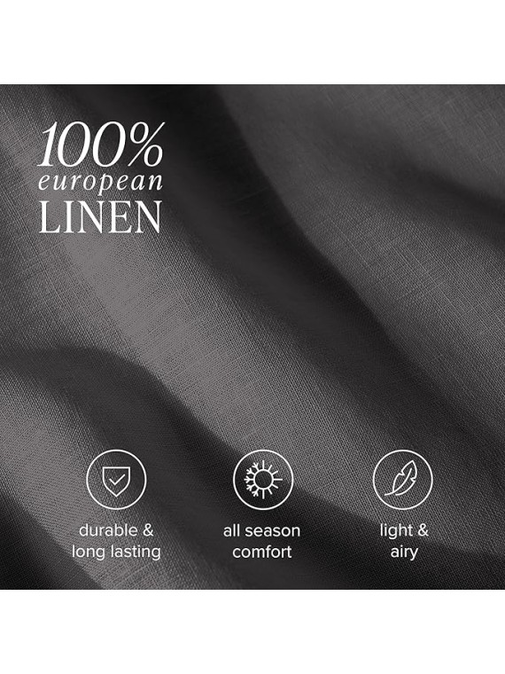Queen Sheet Set - Luxury 100% Linen Bed Sheets - Deep Pockets - Easy Fit - 4 Piece Set - Bedding Sheets & Pillowcases (Queen, Dark Grey)