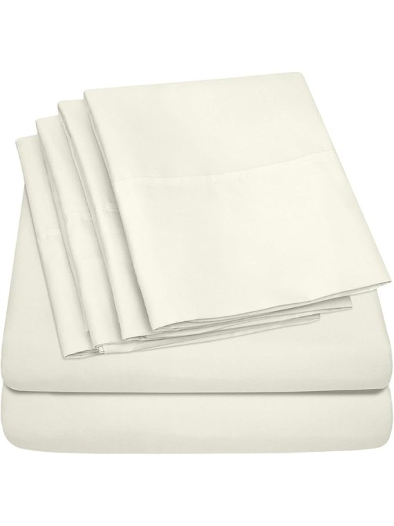 6 Piece 1500 Supreme Collection Brushed Microfiber Deep Pocket Sheet Set-2 Extra Pillow Cases, Great Value, Rv Short Queen, Ivory (Pack of 12, 72 Count Total)
