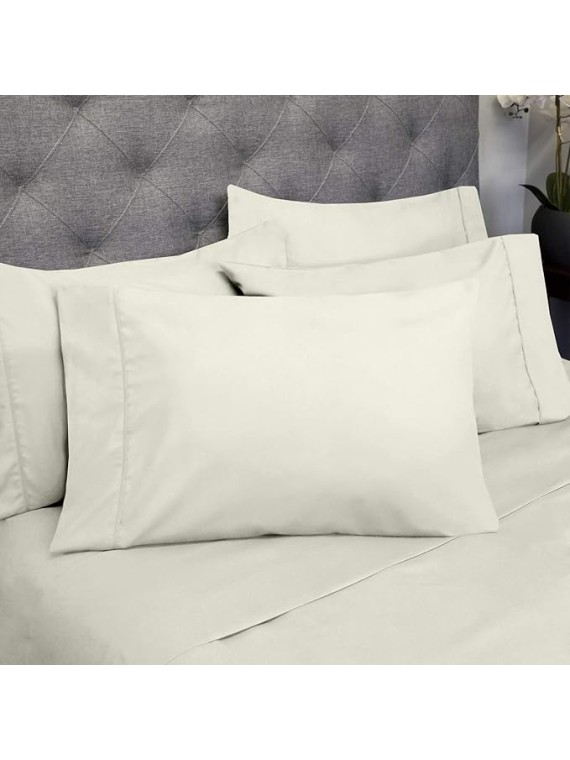 6 Piece 1500 Supreme Collection Brushed Microfiber Deep Pocket Sheet Set-2 Extra Pillow Cases, Great Value, Rv Short Queen, Ivory (Pack of 12, 72 Count Total)