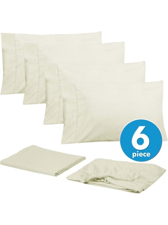 6 Piece 1500 Supreme Collection Brushed Microfiber Deep Pocket Sheet Set-2 Extra Pillow Cases, Great Value, Rv Short Queen, Ivory (Pack of 12, 72 Count Total)