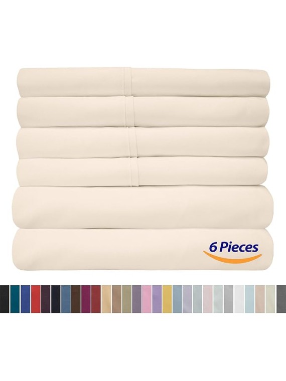 6 Piece 1500 Supreme Collection Brushed Microfiber Deep Pocket Sheet Set-2 Extra Pillow Cases, Great Value, Rv Short Queen, Ivory (Pack of 12, 72 Count Total)