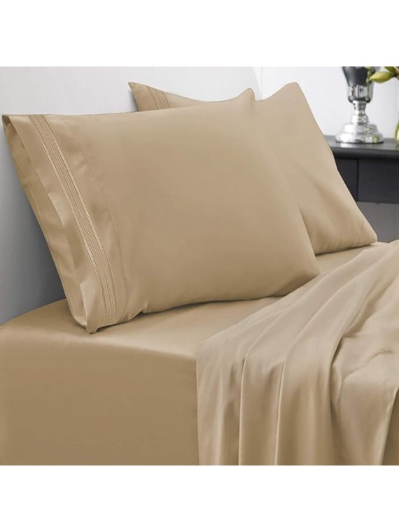 Queen Size Bed Sheets - Breathable Luxury Sheets with Full Elastic & Secure Corner Straps Built in - 1800 Supreme Collection Extra Soft Deep Pocket Bedding Set, Sheet Set, Queen, Camel (Pack of 12)