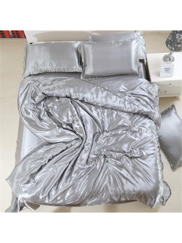 Satin Bed Set 4 Pieces Queen Size Sheets Set Breathable Satin Sheets Full Size Bedding with Zipper Closure Satin Fitted Sheet Lightweight Satin Silk Sheet Set Luxury for Double Bed-P King
