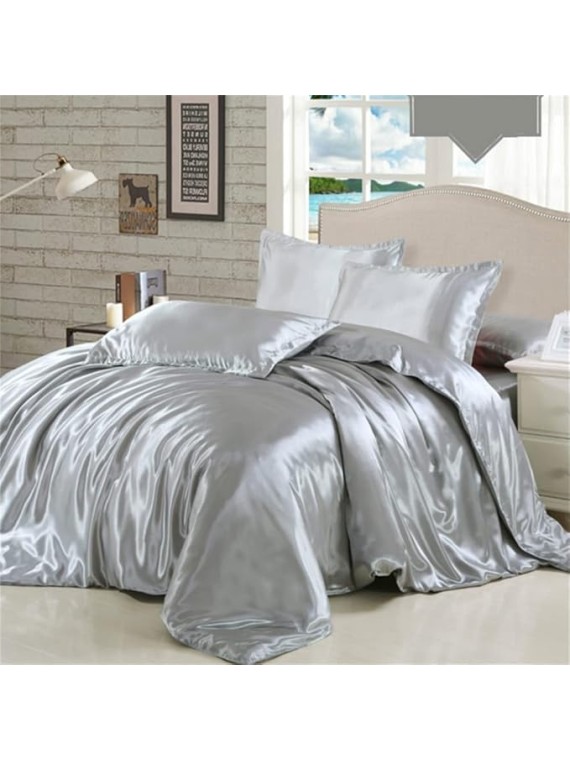 Satin Bed Set 4 Pieces Queen Size Sheets Set Breathable Satin Sheets Full Size Bedding with Zipper Closure Satin Fitted Sheet Lightweight Satin Silk Sheet Set Luxury for Double Bed-P King