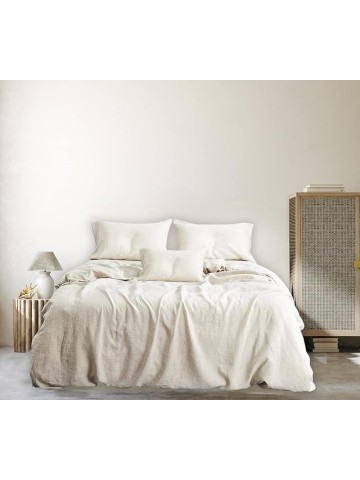 100% French Linen Stone Washed Sheet Set, 1 Fitted Sheet, 1 Flat Sheet, 4 Pillow Cases (King Size - Otmeal)