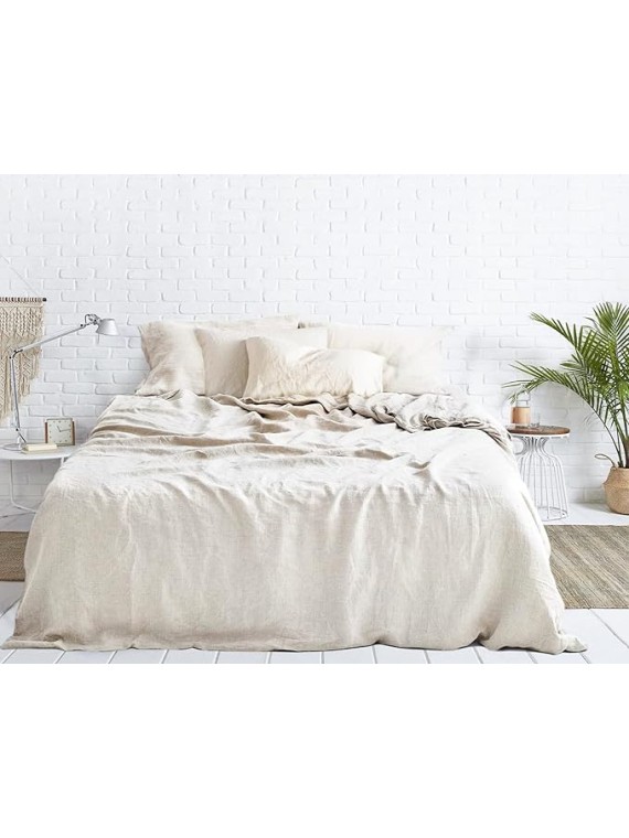 100% French Linen Stone Washed Sheet Set, 1 Fitted Sheet, 1 Flat Sheet, 4 Pillow Cases (King Size - Otmeal)