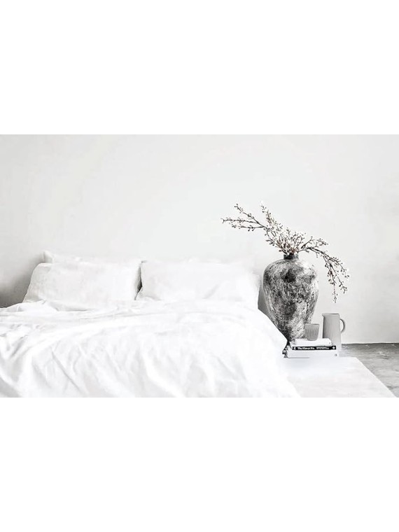 100% French Linen Stone Washed Sheet Set, 1 Fitted Sheet, 1 Flat Sheet, 4 Pillow Cases (White-King Size)