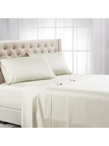 Made in USA- Luxury 800 Thread Count Pure Cotton Bed Sheets Set (Queen Size-Ivory) Heavyweight Sateen Weave Linens