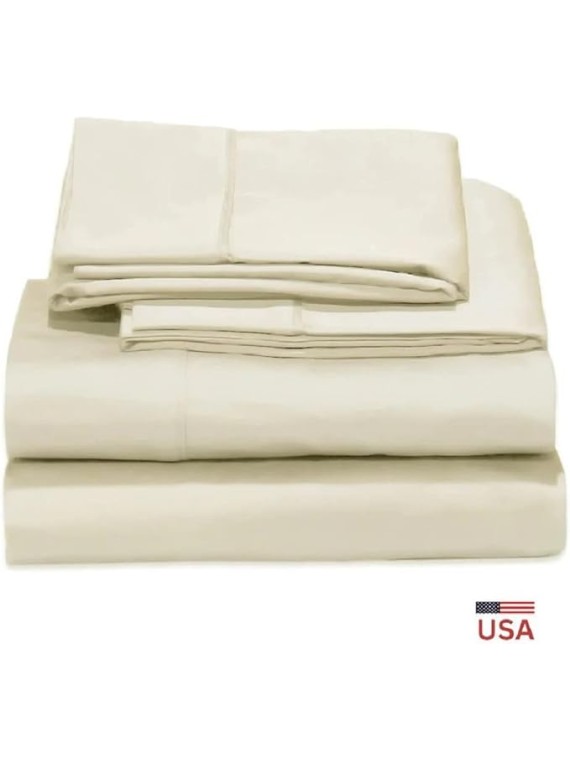Made in USA- Luxury 800 Thread Count Pure Cotton Bed Sheets Set (Queen Size-Ivory) Heavyweight Sateen Weave Linens