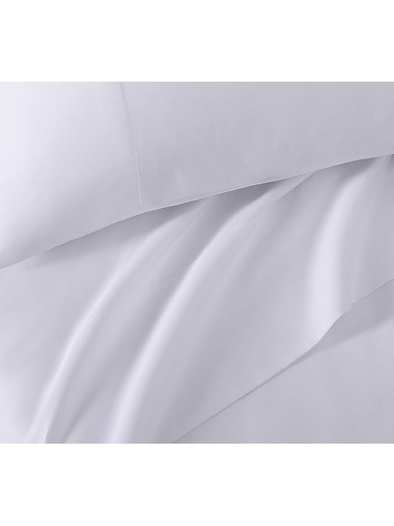 Ultra Sateen Sheet Set, 100% CEA Certified Egyptian Cotton, Extra-Long Staple, Cool, Breathable, Single Needle Stitch, Sustainable, Flat, Fitted, 2 Pillowcases (White, King)