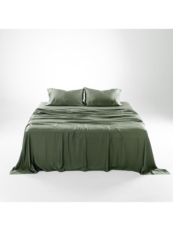 Eucalyptus Cooling Pillowcase and Sheet Sets King Size | 100% Certified Tencel Fiber from Austria | Better Than Silk Linen Bamboo and Cotton | Deep Pocket Bedding | Moss