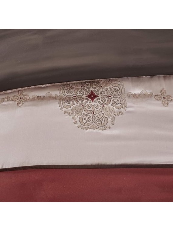 24-Pc Essentials Delaney Comforter Set-Satin Jacquard All Season Luxury Bedding Sets with Bedding, Sheets, Pillows, King(104"x92"), Medallion Red