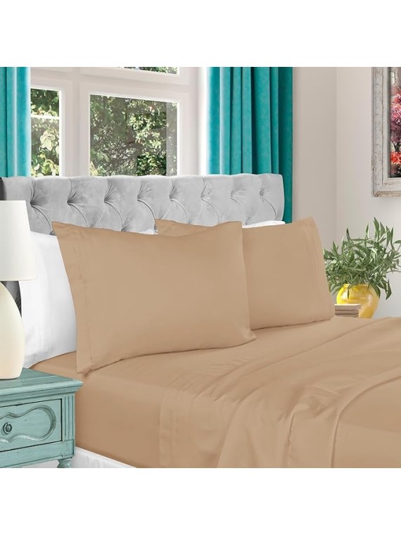 Luxury 1500 Thread Count Egyptian Cotton Solid Sheet Set [Includes 1 Deep Pocket Fitted Sheet and 2 Pillowcases] - Queen, Taupe
