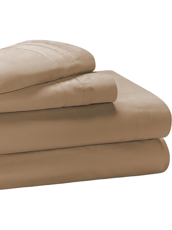Luxury 1500 Thread Count Egyptian Cotton Solid Sheet Set [Includes 1 Deep Pocket Fitted Sheet and 2 Pillowcases] - Queen, Taupe