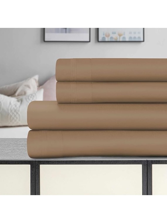 Luxury 1500 Thread Count Egyptian Cotton Solid Sheet Set [Includes 1 Deep Pocket Fitted Sheet and 2 Pillowcases] - Queen, Taupe