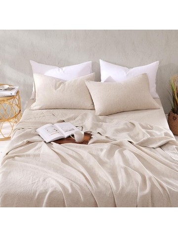 Linen Sheets King Size, 100% Organic French Linen Bed Sheets, 4Pcs Soft Breathable and Durable for All Season Bedding Sheets Set, Linen