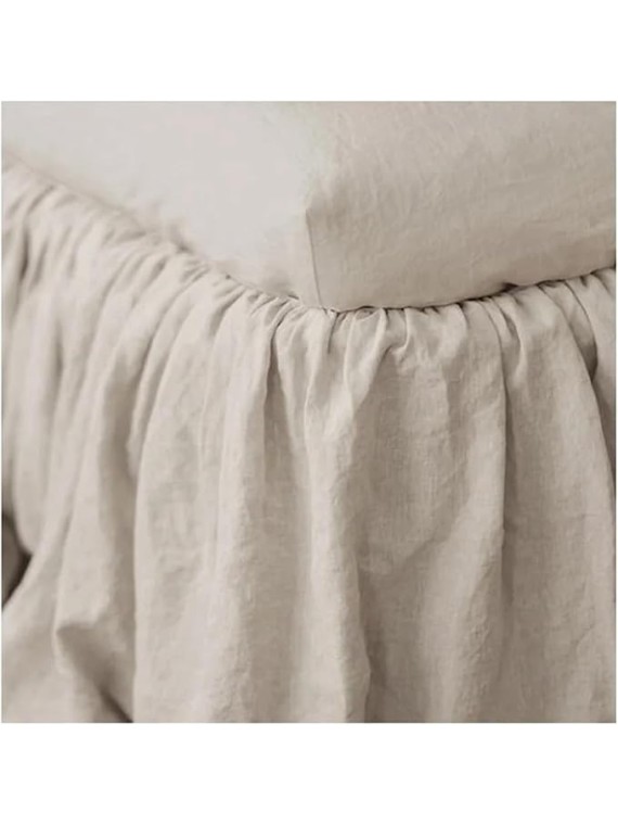 Pure Linen Fitted Sheet Set, Mattress Covers with Elastic Band and 2 Pillowcases, Soft Mattress Protector, Queen King Size,Bedding