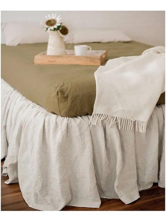Pure Linen Fitted Sheet Set, Mattress Covers with Elastic Band and 2 Pillowcases, Soft Mattress Protector, Queen King Size,Bedding