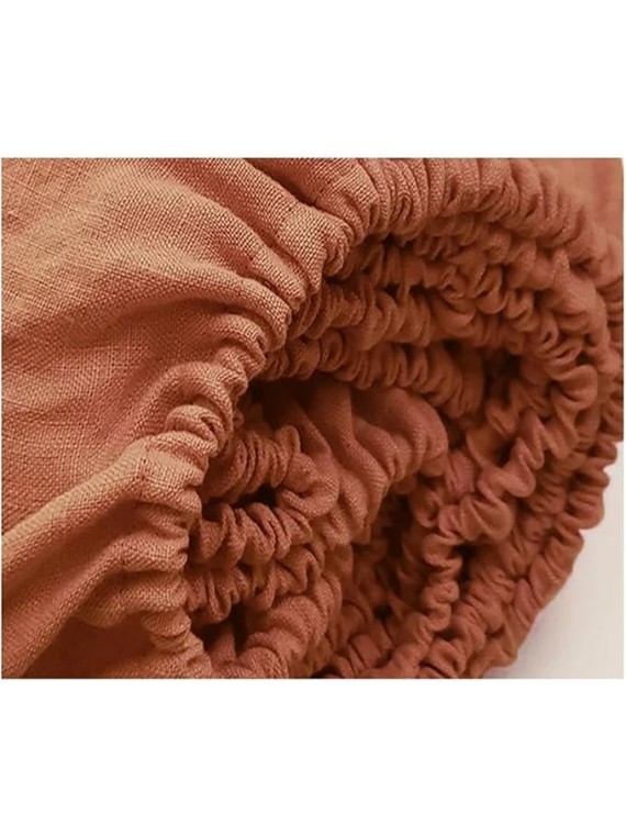 Pure Linen Fitted Sheet Set, Mattress Covers with Elastic Band and 2 Pillowcases, Soft Mattress Protector, Queen King Size,Bedding