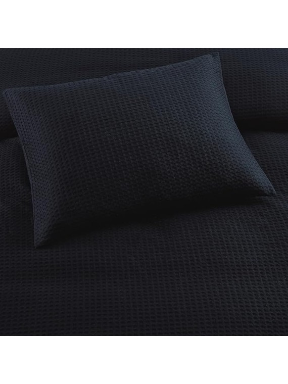 Bedding Modern Waffle 3-Piece Cotton Comforter & Sham Set, King, Faded Black