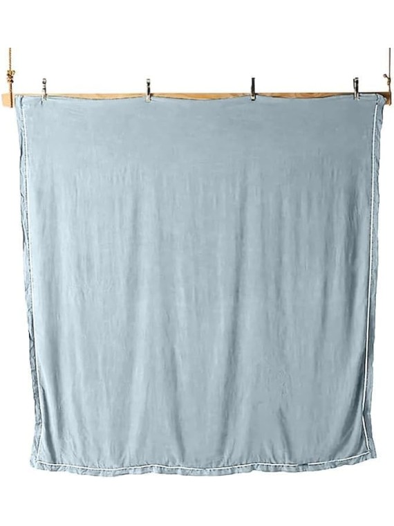 4-Piece Pure Linen Sheet Set (112x102 inches) - California King Size, Sky Blue Embroidered Edge - Pre-Washed Fabric