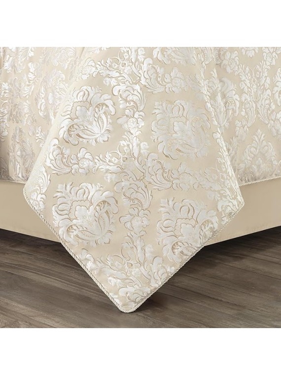9-Piece Elegant Damask Comforter Sets Jacquard Medallion Design, Ultra Soft Floral Bedding with Euro Shams, Bedskirt, Filled Decorative Pillow for Home (Beige White, King)