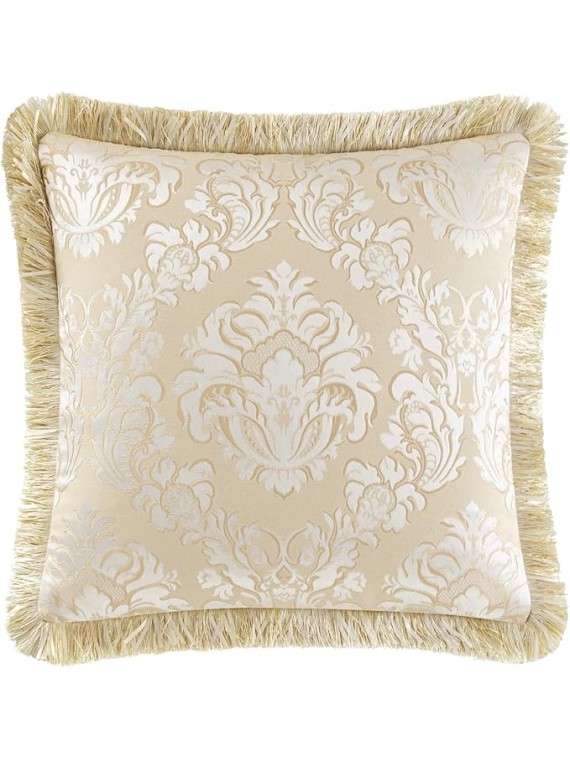 9-Piece Elegant Damask Comforter Sets Jacquard Medallion Design, Ultra Soft Floral Bedding with Euro Shams, Bedskirt, Filled Decorative Pillow for Home (Beige White, King)