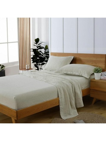 100% Linen 4 PCS Sheet Set, Breathable Natural Linen Sheets Pillowcase Set for All Seasons, Includes 1x Fitted Sheet, 1x Flat Sheet, 2X Pillowcase, Support Solid Color Custom (Flax, Cal King)