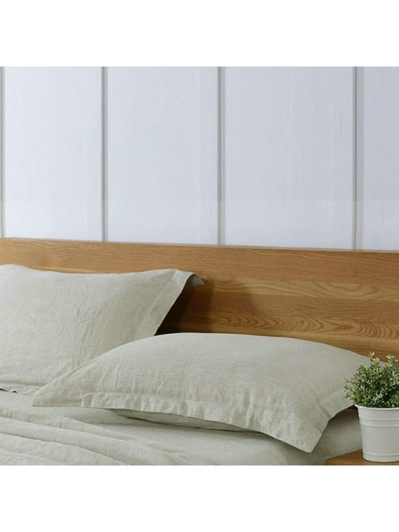 100% Linen 4 PCS Sheet Set, Breathable Natural Linen Sheets Pillowcase Set for All Seasons, Includes 1x Fitted Sheet, 1x Flat Sheet, 2X Pillowcase, Support Solid Color Custom (Flax, Cal King)