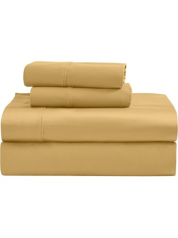 1200 Thread Count Egyptian Cotton Sheet Set, Bedroom Sheets, Modern Home Essentials, Luxury Bedding, 1 Elastic Deep Pocket Fitted Bed Sheet, 1 Flat Sheet, 2 Pillowcases, California King, Gold