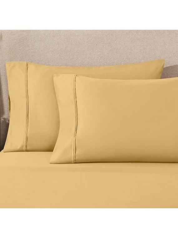 1200 Thread Count Egyptian Cotton Sheet Set, Bedroom Sheets, Modern Home Essentials, Luxury Bedding, 1 Elastic Deep Pocket Fitted Bed Sheet, 1 Flat Sheet, 2 Pillowcases, California King, Gold