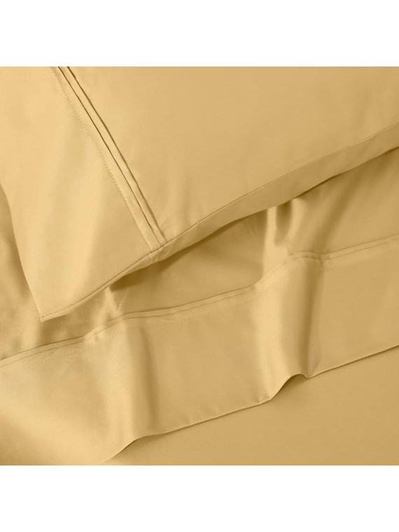 1200 Thread Count Egyptian Cotton Sheet Set, Bedroom Sheets, Modern Home Essentials, Luxury Bedding, 1 Elastic Deep Pocket Fitted Bed Sheet, 1 Flat Sheet, 2 Pillowcases, California King, Gold