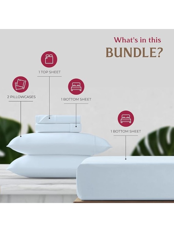 5 Piece Bedding Bundle - California King-Sized 100% Extra Long Staple 1500 TC Egyptian Cotton Light Blue Color 4 Piece Sheet Set with an Extra Luxurious Deep Pocket Fitted Sheet