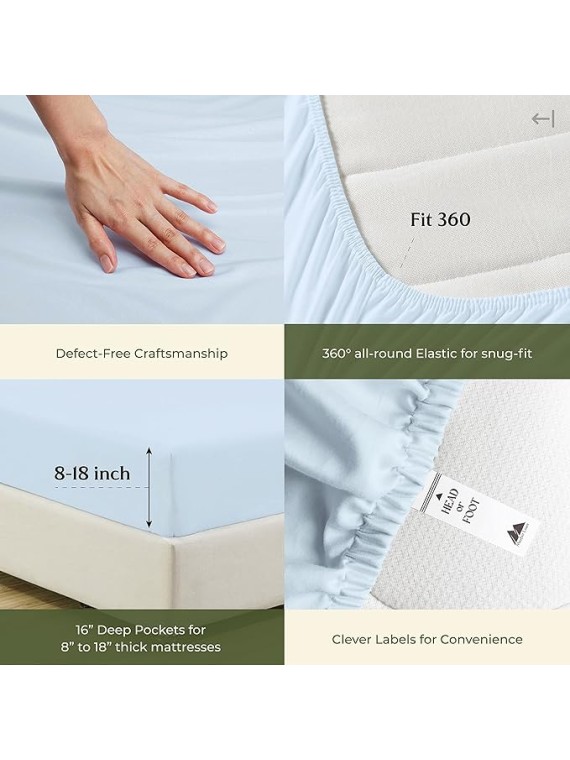 5 Piece Bedding Bundle - California King-Sized 100% Extra Long Staple 1500 TC Egyptian Cotton Light Blue Color 4 Piece Sheet Set with an Extra Luxurious Deep Pocket Fitted Sheet