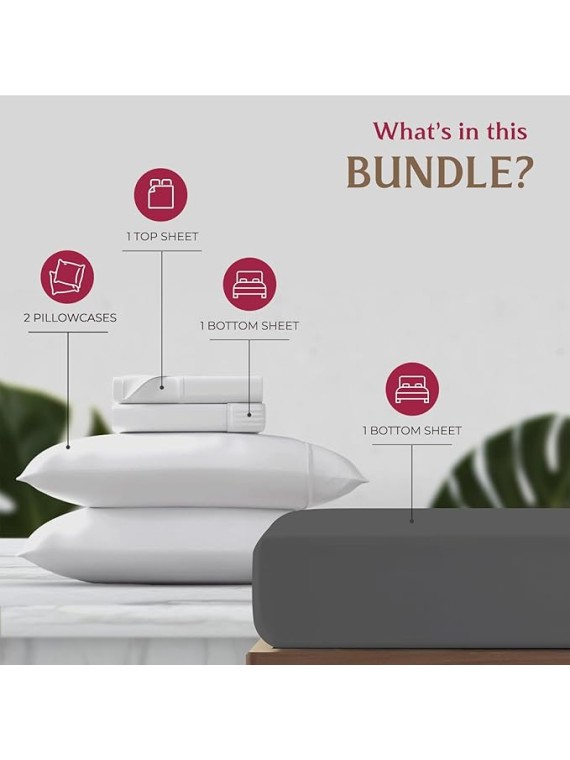 5 Piece Bedding Bundle - California King-Sized 100% Extra Long Staple 1500 TC Egyptian Cotton Light Grey Color 4 Piece Sheet Set with an Extra Luxurious Deep Pocket Fitted Sheet