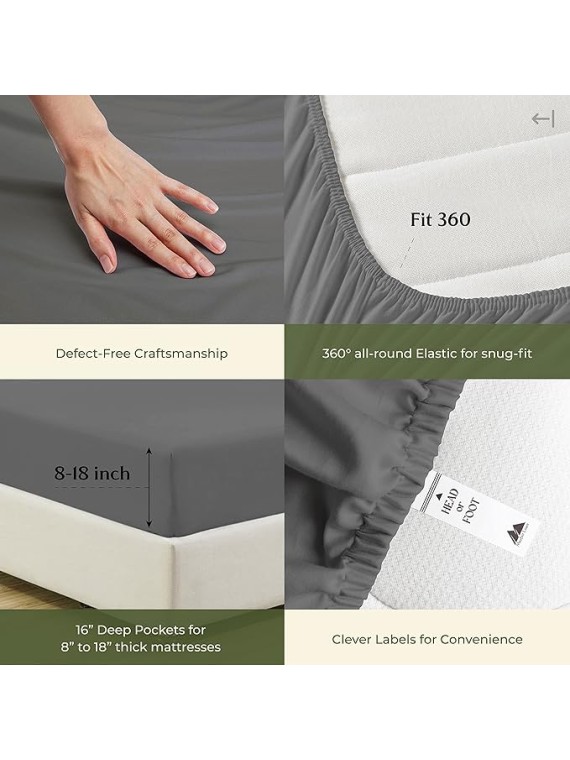 5 Piece Bedding Bundle - California King-Sized 100% Extra Long Staple 1500 TC Egyptian Cotton Light Grey Color 4 Piece Sheet Set with an Extra Luxurious Deep Pocket Fitted Sheet