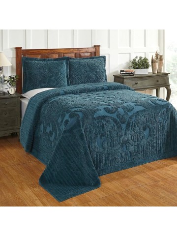 All Seasons 3 Piece 100% Cotton Tufted Chenille Bedspread Coverlet Set King Size Heirloom Quality in Medallion Design | Teal Blue Green Color Western Bedding Soft Plush Cozy Aesthetic Look