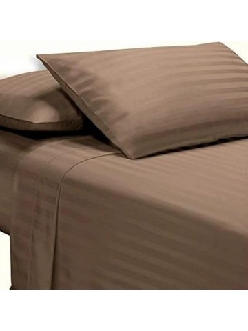 Damask Striped Twin Size 6 Piece Bedding Set (4 Pc Sheet Set 17 inch Deep + 1 Pc Duvet Cover + 1 Pc Bed Skirt) Hotel Luxury 1000 Thread Count 100% Egyptian Cotton - Taupe